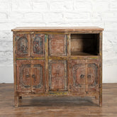 Indian Vintage Hand-Carved Sideboard Rustic Multicolour